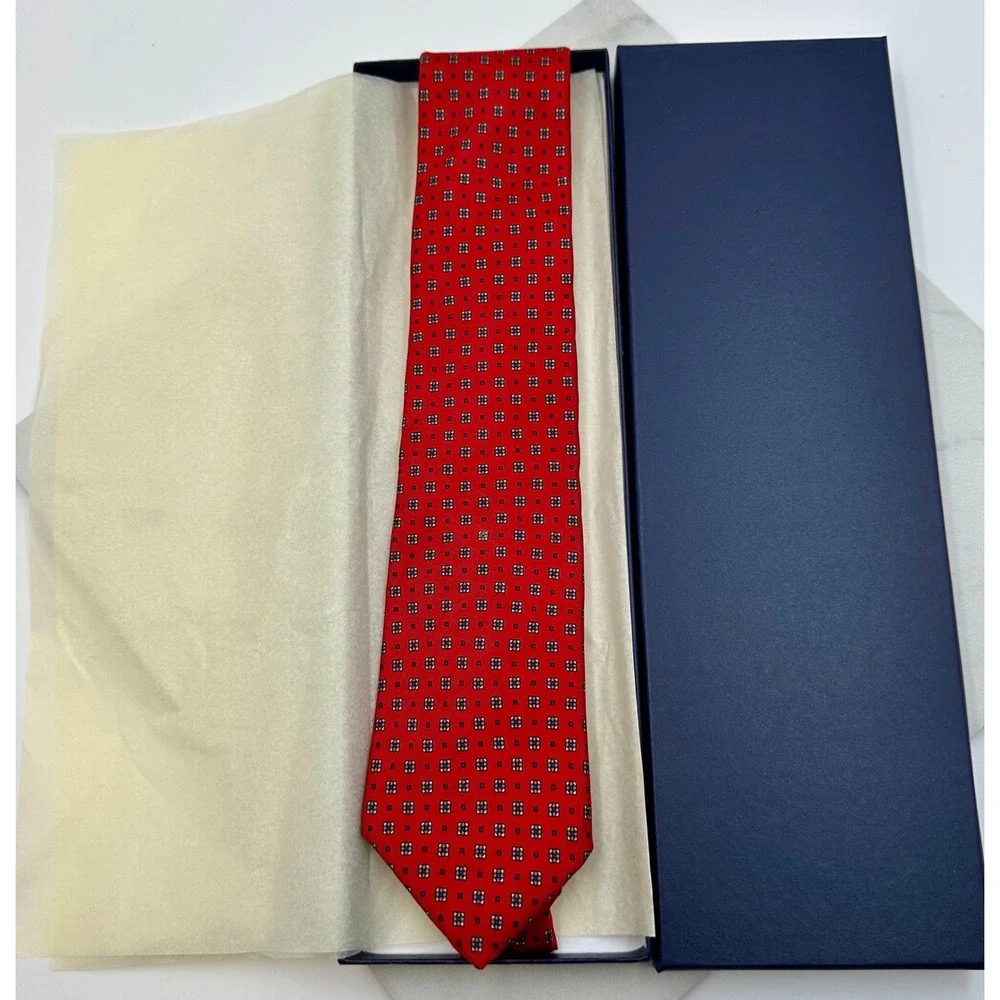 Vintage Liberty of London Red Silk Foulard Geometric Necktie Made in USA